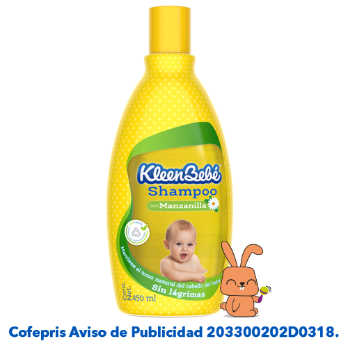 KleenBebé® Suavelastic® Cuida y mantén el tono natural del cabello de tu bebé con Shampoo KleenBebé®, que por su extracto de manzanilla y aloe vera, ayuda a proteger y eliminar impurezas dejándolo suave, sedoso y manejable por más tiempo.