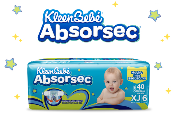 KleenBebé® Absorsec® Si buscas un pañal que sea ultra absorbente y mantenga sequecito a tu bebé, este pañal es el ideal.