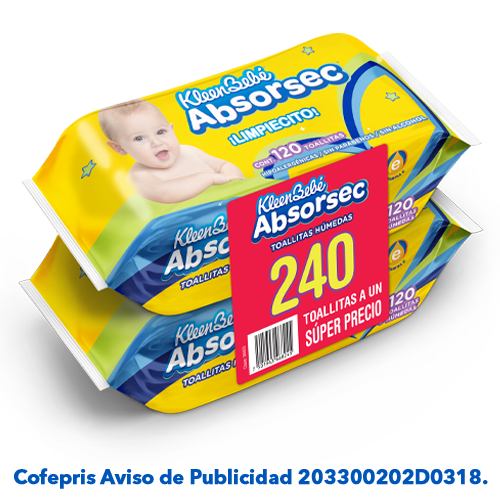 KleenBebé® Absorsec® Toallitas 240pz