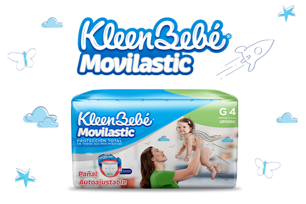 KleenBebé® Movilastic® el pañal autoajustable que se adapta a su pancita y a todos sus movimientos.