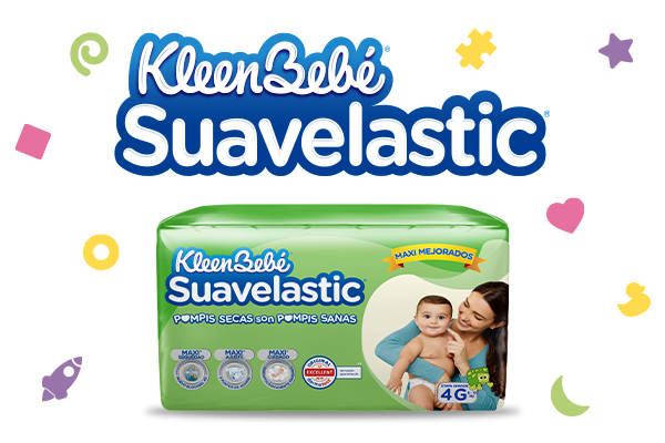 KleenBebé® Suavelastic® El pañal que mantiene seco a tu bebé por mucho más tiempo