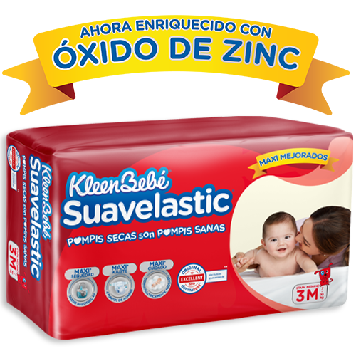 KleenBebé® Suavelastic® El pañal que mantiene seco a tu bebé por mucho más tiempo